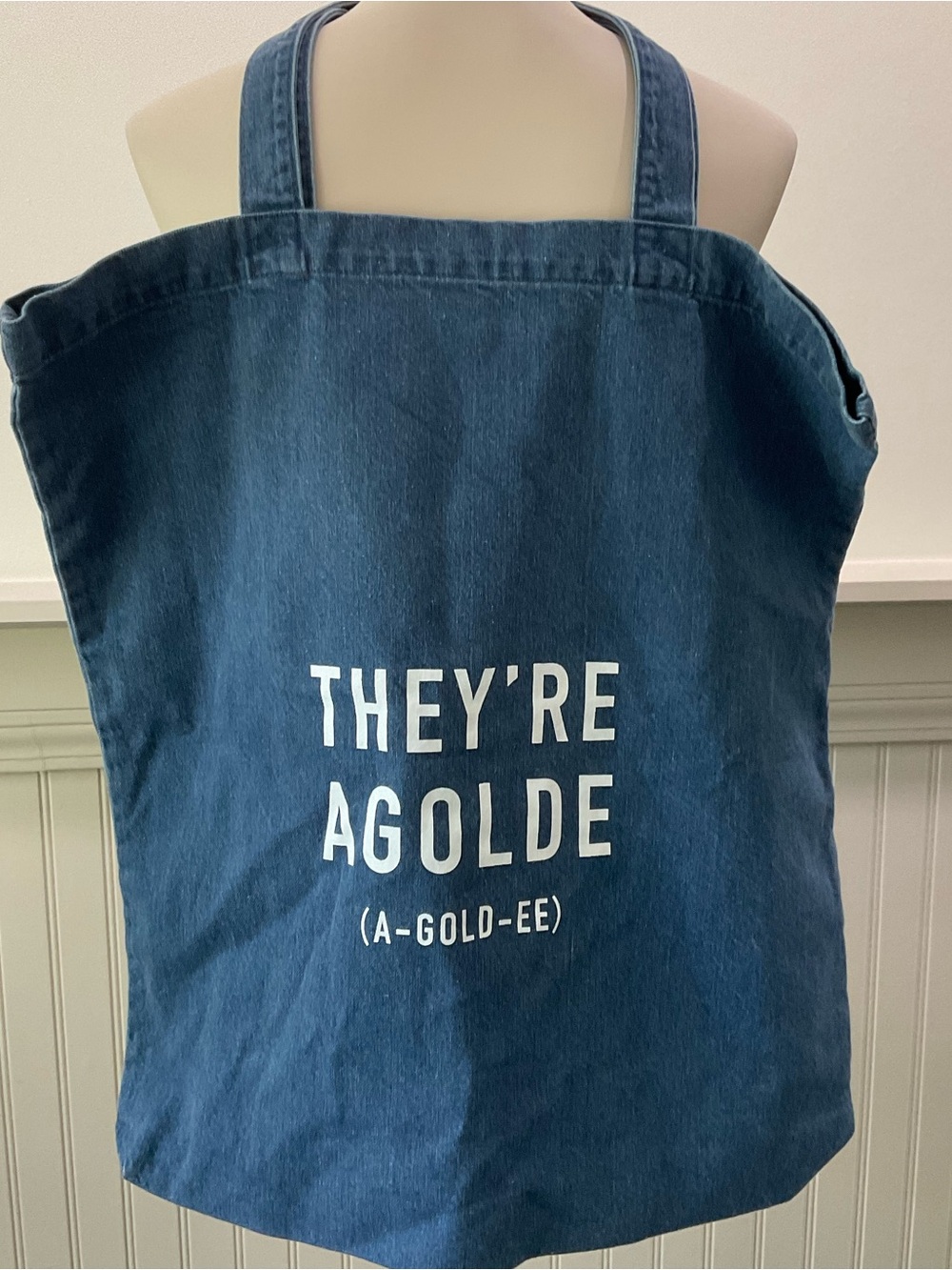 AGOLDE Denim Tote Bag Large Logo Shopper Market Carryall Blue